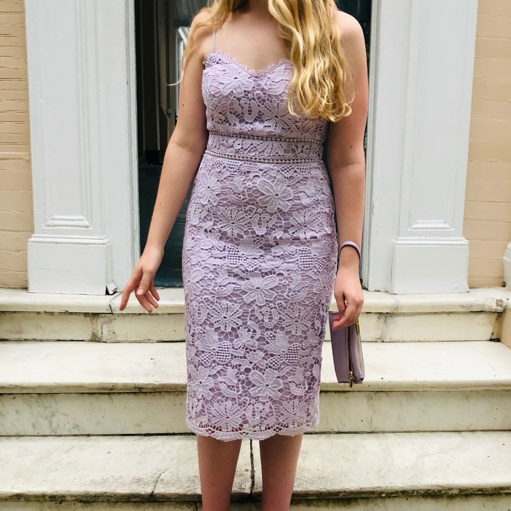 Lavender Lilac Lace Sweetheart Midi Dress